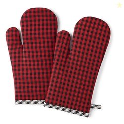 PIXEL HOME DECOR Oven Mitten (Oven Mitten Pack of 2, Red & Black) (Red