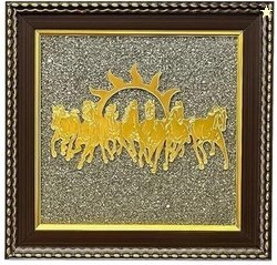 First Ray 7 Horses Pyrite Stone Frame Decorative Showpiece  -  17...mo