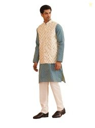SOJANYA (Since 1958 Men's Silk Blend Peacock Blue Kurta with Pyjamas &