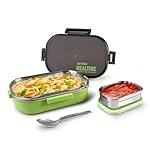 Attro Meal Time Stainless Steel Insulated Lunch Box with Small Container Airtight Leak-Proof Perfect for Office, School, Picnic, 800 ml – Green
