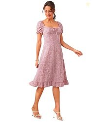 Dream Beauty Fashion Women's Polyester Printed A-line Square Neck Half