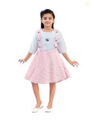 Aarika Girls Pink Colour Foil Print Winter Woolen Frock (1-7 Years)