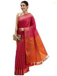 Panzora Women's Banarasi Silk Woven Zari Work Saree With Unstitched Bl