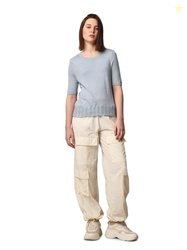 ONLY Women Solid Viscose Blend Blue Casual Top
