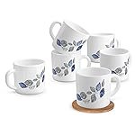 Treo By Milton Opalware Amara 18 Lunis Cup Set | Microwave & Dishwasher Safe | Bone-Ash Free | Tempered Toughness | Set of 6, 180 ml Each | White | Mug Set for Tea, Coffee, Daily Use & Gifting