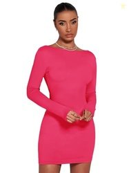 KOTTY Women's Boat Neck Bodycon Dress(Pink,S)