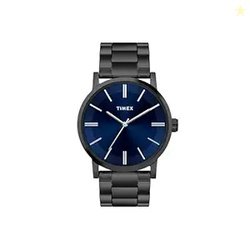 TIMEX Analog Watch for Man with Blue Round Dial & Black Stainless Stee