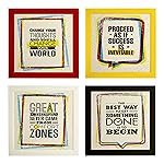 Indianara Set of 4 Motivational Quotes Paintings in Red Yellow Black White Frames (2120) without glass 9.5 x 9.5 inch each