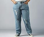 High Star Women Cotton Washed Mom Fit Casual High-Rise Jeans