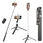 Kratos K9 Selfie Stick Tripod With Light, 67 inch /170CM Reinforced Tripod for Mobile Phone, Multi-Functional Bluetooth Long Selfie Stick for Travel,Vlogging,Compatible with iPhone and All Smartphones