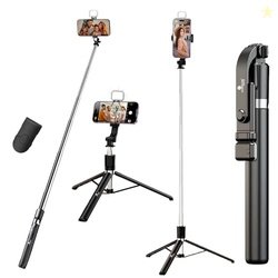 Kratos K9 Selfie Stick Tripod With Light, 67 inch /170CM Reinforced Tr