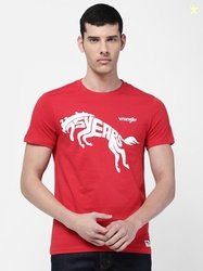 Wrangler Men Red Printed Regular Fit Cotton T-shirt