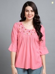 MOJILAA Scoop Neck Bell Sleeves Gathered or Pleated A-Line Top