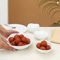 Larah by Borosil White Square Series Opalware 7 Pcs Pudding Set | Micr