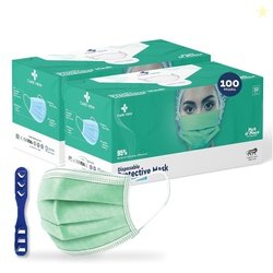 Careview N95 3 Ply Disposable Face Masks (Pack of 100,Green) with nose
