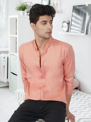 BASE 41 Men Band Collar Solid Casual Shirt