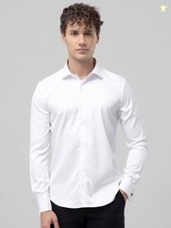 Snitch White Classic Slim Fit Satin Cotton Casual Shirt