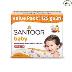 Santoor Baby Bathing Bar Soap with Milk Cream, Saffron, & Almond Oil f