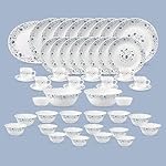 La Opala Diva Classique Collection Opal Glass Crockery | for Family of 8 | Dinner Set 53 pcs Blue Mystique | Plates, Bowls & Cups for Dining | Microwave Safe | 100% Vegetarian | Extra Strong | White