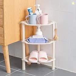 wolpin Bathroom Shelf Stand Plastic 3 Tier Shelves with Hooks Corner K