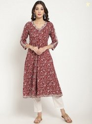 SAVI Ethnic Motifs Printed Gotta Patti Pure Cotton Anarkali Kurta