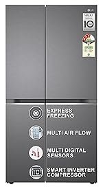 LG 655 L, 3 Star, Frost-Free Smart Inverter Double Door Side-By-Side Refrigerator (GL-B257HDSY, Dazzle Steel, Smart Diagnosis, Express Freeze | Multi Air-Flow)