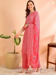 Istyle Can Geometric Printed Cotton Straight Kurta With Palazzos & Dup