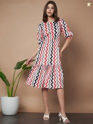 Istyle Can Women Printed Puff Sleeves Fit & Flare Midi Dress