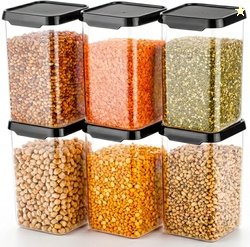 Sedulous Plastic Grocery Container  - 1100 ml (Pack of 6, Black)