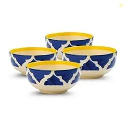 Moroccan Print Blue Ceramic Bowl Set of 4, Microwave & Dishwasher Safe