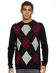 Amazon Brand - Symbol Men's LS Argyle Pattern Sweater Acrylic Round Ne