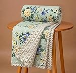 VAS COLLECTIONS Cotton AC Blanket for Single Bed (152 x 225 cm) | Reversible Soft Lightweight All-Season Blanket | Skin-Friendly & Breathable Comforter (Mint Blossom Garden)
