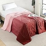 Ac Comforter Single Bed Ombre with Satin Finish 240 GSM – Reversible AC Comforter – Peach & Red Comforter Quilt Duvet Dohar Blanket for Summer 150 x 225cm