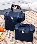wolpin 1 Piece Lunch Bags for Office Men Women, Kids Insulated Travel Box/Tiffin/Storage Bag, College & School (Navy Blue)