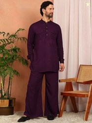 See Designs Men Purple Viscose Rayon Pathani Kurta With Pyjama