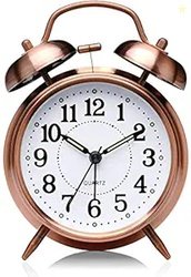 Metal Vintage Look Steel Twin Bell Analog Table Alarm Clock (Golden, 1