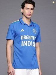 adidas India Cricket ODI Fan Jersey Men Printed Polo Neck Polyest...mo