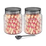MILTON Olive 1000 Airtight Food Grade Modular Plastic Container | BPA Free, Stackable & Transparent | Wide Mouth with See-Through Lid | Ideal for Cereals, Pulses, Spices, Set of 2, 1000 ml each, Grey