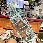 JEBISON 2 L Capacity Belt Straw Transparent Motivational Water Bottles|Time Marker Leak Proof&Break-Proof|Best Usage For Office/School/Gym/Travel Bottle|Bpa-Free Fitness Sports Bottle (GREEN), Plastic