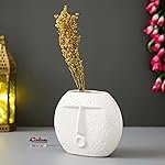 eCraftIndia Resin Blowing Kiss Face Shape Decorative Flower Vase Pot Artificial Flowers Plant (White) Home Decoration Items for Living Room Bedroom Hall Office Table| Home Decor Gifts for Birthday
