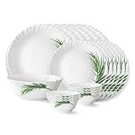 Larah by Borosil Crescent Fluted Series Opalware Dinner Set | 19 Pieces for Family of 6 | Microwave & Dishwasher Safe | Bone-Ash Free | Crockery Set for Dining & Gifting | Plates & Bowls | White