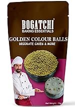 BOGATCHI Golden Balls for Cake Decoration | Topping for Cake & Other Baking Items| Colored Sugar Confectionary | Cake Decorating Sprinkler |Gluten Free & Vegan |75g