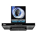 Midea 75 cm 1400 m3/hr Filter-less, Autoclean, Motion Sensor, T Shape kitchen Chimney with 2 Yrs Product and 10 Yrs Motor Warranty, Free Installation Kit (Falcon Auto Clean), Black