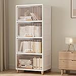JD FRESH 4 Tier X-Large Cupboard for Storage/Stackable Plastic Storage Cabinet/Foldable Wardrobe for Clothes/Multipurpose Storage Organizer/Closet for Bedroom/Living Room/Kitchen (Transparent & White)