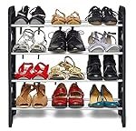Ebee Plastic Pipe Foldable Shoe Rack with 4 Shelves (Black)