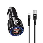 33W Dual Port Car Charger, QC 3.0 Fast Charging, USB-A 18W + 15W, DC 12V-24V Input, Advanced Safety Protection (Black)