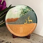 Amazon Basics Metal Deer Painting Showpiece Plate with Wooden Stand| 8 Inches | Mild Steel with Enamel Coating | Home & Office Desk Decor | Compact & Stylish Design | (21.5 x 20.5 x 5 cm)