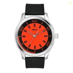Helix by Timex Analog Watch for Man with Orange Round Dial & Black Sil