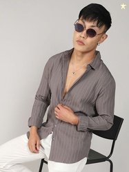 Campus Sutra Grey Comfort Relaxed Fit Textured Casual Shirt