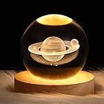 FQQWEE 3D Crystal Ball Night Light, Saturn Lamp Crystal Ball, 3D Solar System Night Light with Wood Base, LED Galaxy Planet Nightlight Bedroom Decor, Art Gifts